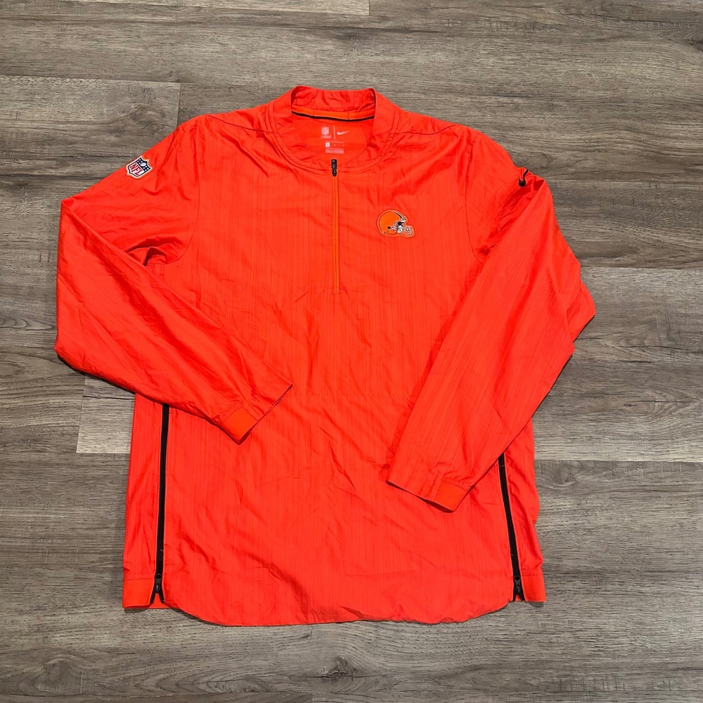 Nike Cleveland Browns 1/2 Zip Pullover Windbreaker Jacket Orange Mens L Vented